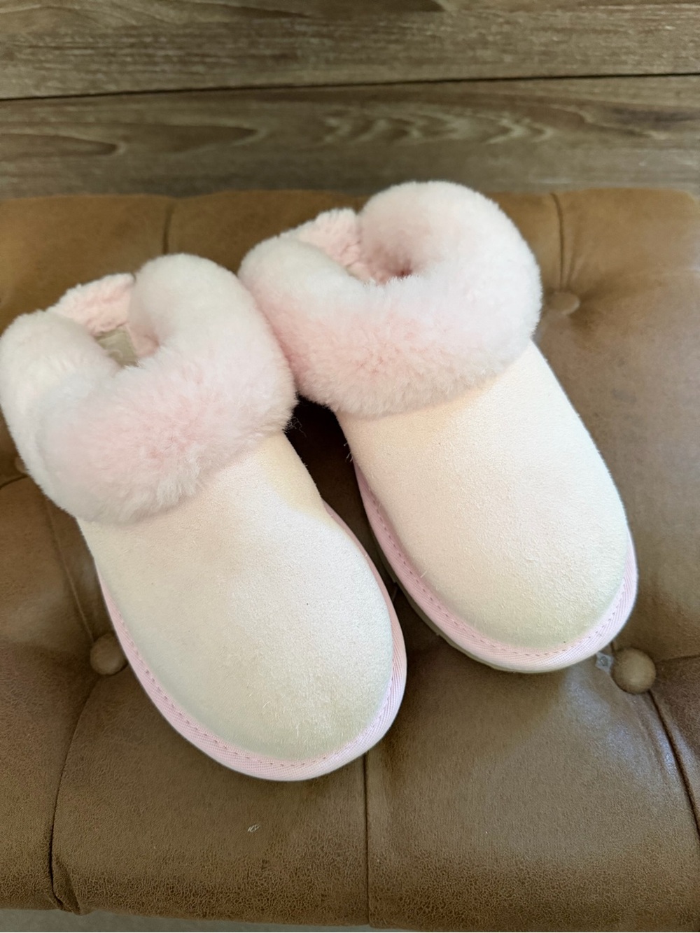 UGG Cluggette Pink Shearling Slippers - Girls Size 5